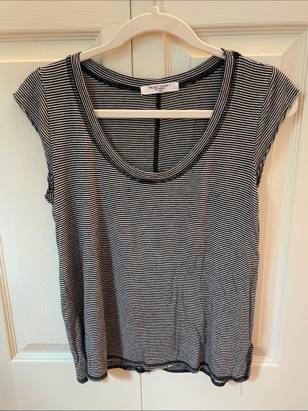 Project Social T Black and White Striped Scoop Neck Tank
